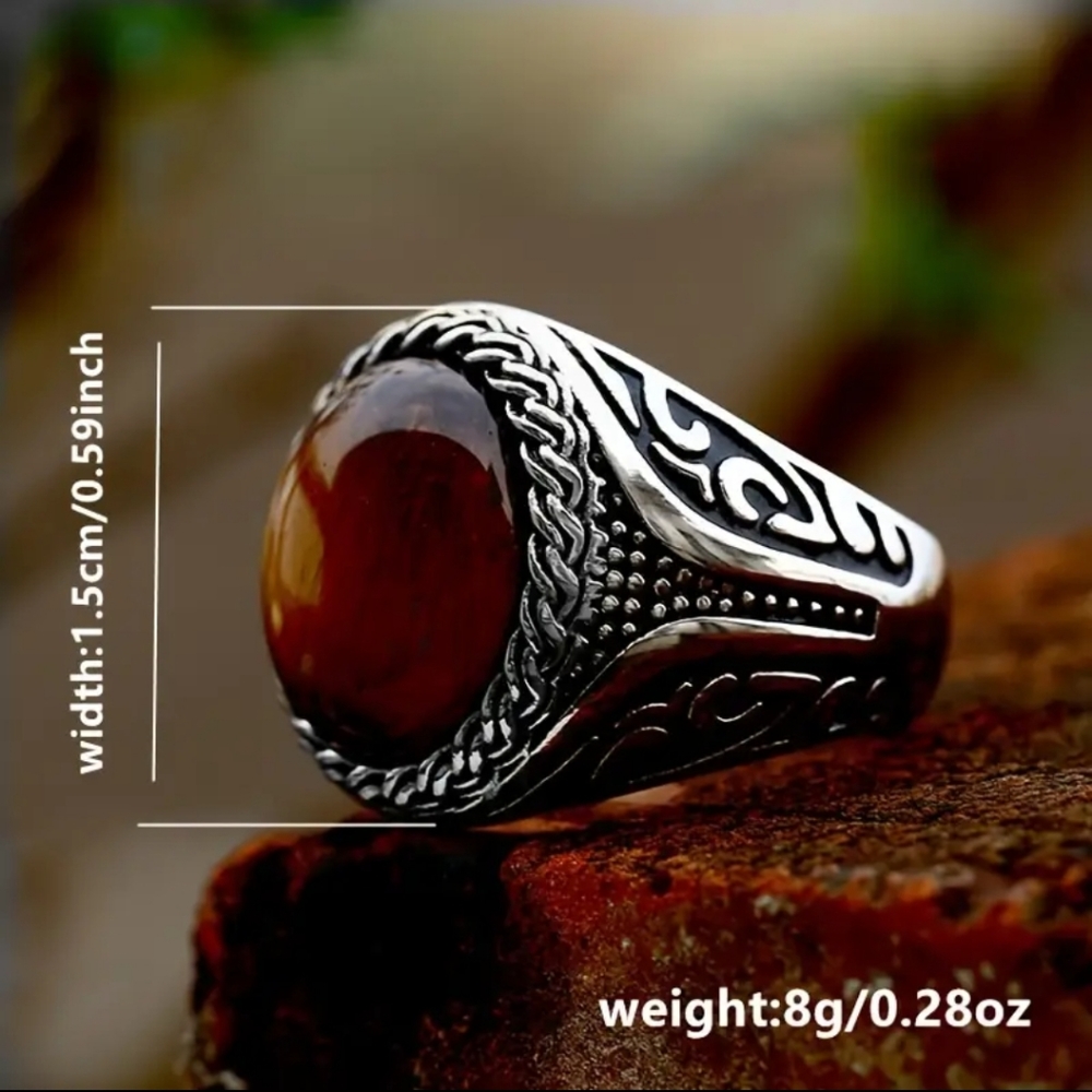 Vintage Tiger Eye Silvery Ring Bohemian Style Size 8 - Picture 7 of 17